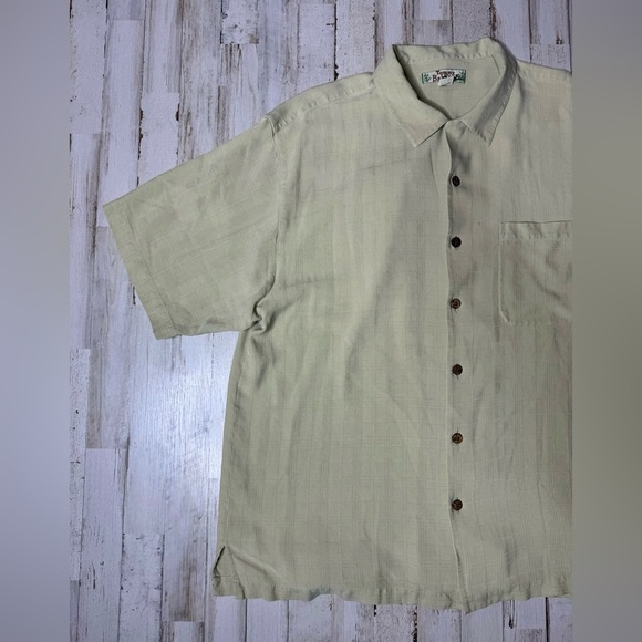 Tommy Bahama Shirt Men's XL Button Up 100% Silk Beige - Picture 3 of 9